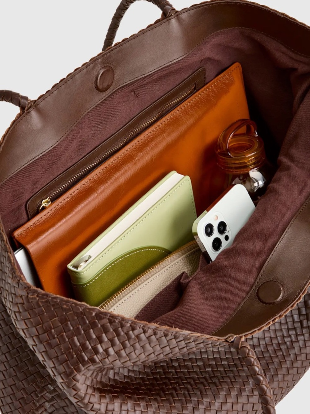 Quince Italian Leather Dark Brown Handwoven Tote Bag - Picture 7 of 9